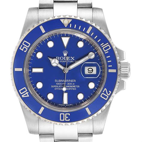 rolex submariner white gold blue face review|white gold submariner blue bezel.